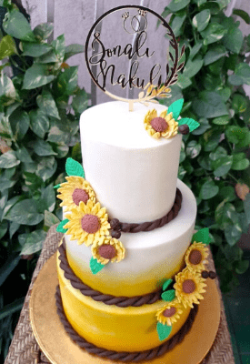 Wedding & Engagement Cakes 35 Three Tier Sunflower Wedding Cake