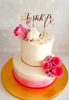 Wedding & Engagement Cakes 15 Floral Cake with Gold Acrylic Topper