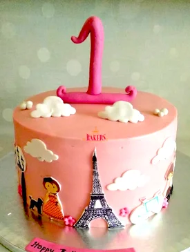 Paris Theme 1st Birthday Cake