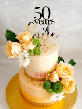Home 5 Peach Floral 50th Anniversary Cake