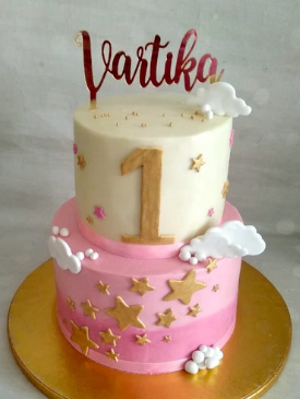 First Birthday Cakes for Girls 6 Two Tier Pink & White 1st Birthday Cake with Gold Acrylic Topper